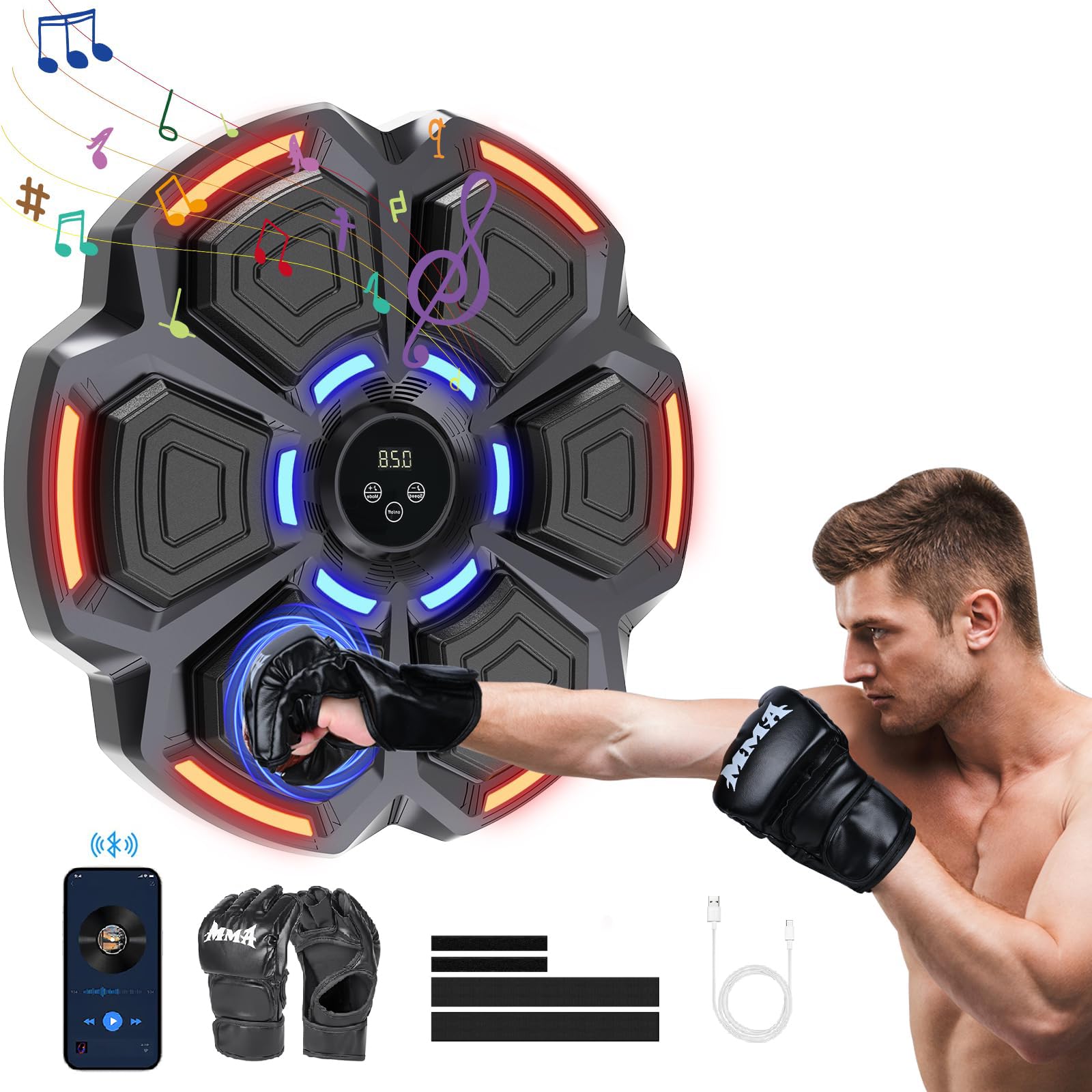 VHV Machine de Boxe Musicale, Machine de Boxe Musicale Adulte, 9 Modes de Vitesse Cible Boxe Mural Musique - Comptage Intelligent et Bluetooth Musicboxing pour Enfants Entraînement à la Maison