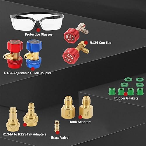 Miniatura 4 de Lichamp AC R134A - Juego de manómetros de colector automotriz compatible con refrigerantes R32 R134A y R410, funciona en carga y evacuación de freón