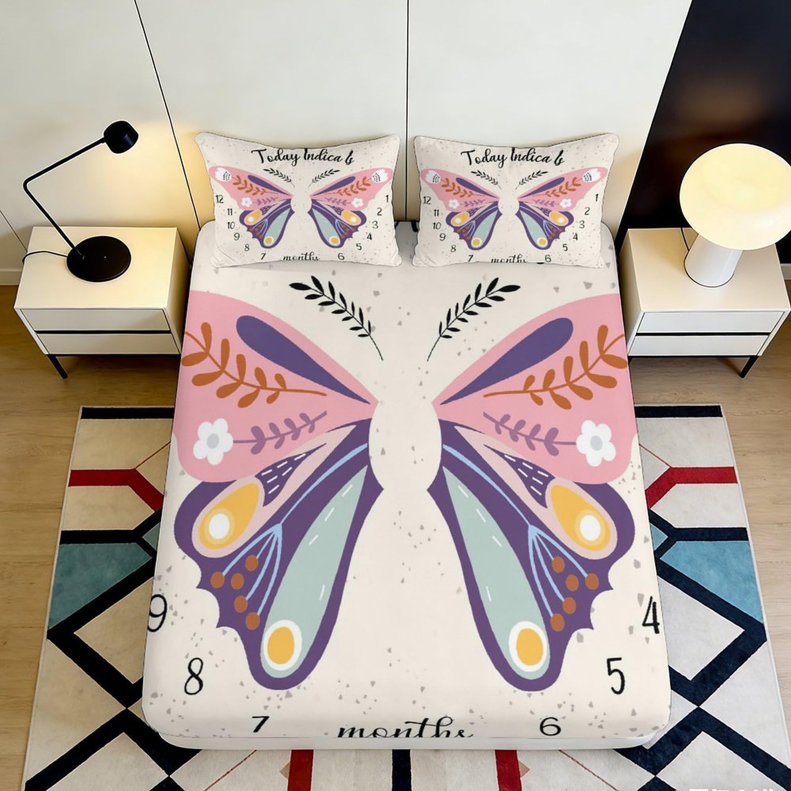 3D Printed butterfly Fitted Sheet, stylish room accent, Microfiber soft touch, Bed Cover for home bedroom, wrinkle resistant, apartment bedding decor, easy care, 119 chars 90x200x25cm