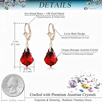 EVEVIC Austrian Crystal Teardrop Necklace & Earrings Set - 14K Gold Plated Hypoallergenic Jewelry For Women