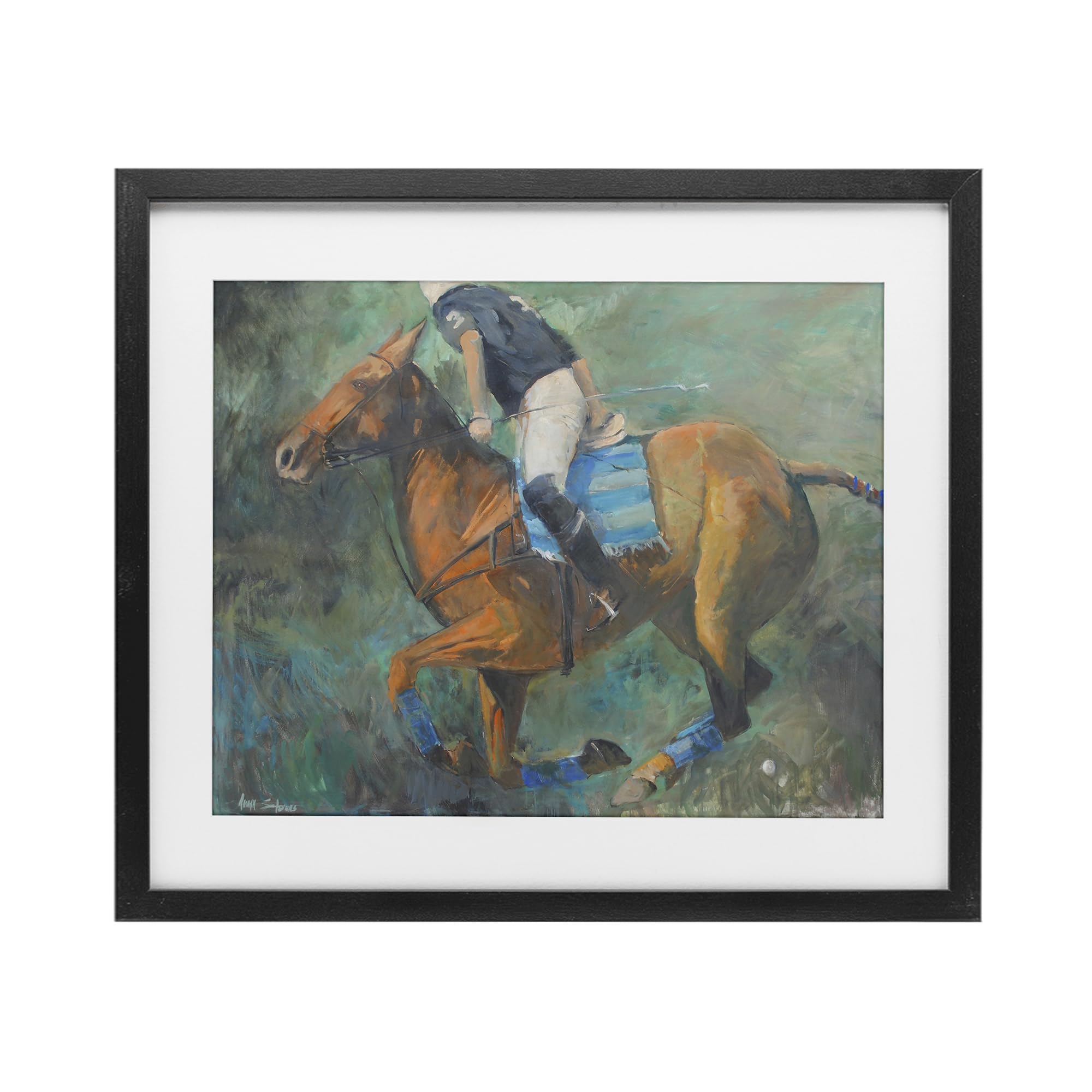 Stupell Industries Midnight Black (Textured) 'Polo Rider In Dynamic Motion'| Framed Print Under Glass