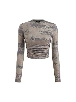 CIDER Women's Round Neck Tie Dye Ruched Long Sleeve Fitted
