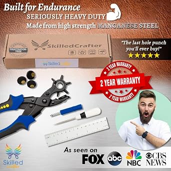 Leather Hole Punch & Belt Hole Puncher Easily Punches Perfect Round Holes. Bonus Ruler & Awl Tool. Leather Craft Tool for Watch or Bag Strap, Fabric, Eyelet - Precision Crafting & Professional Results