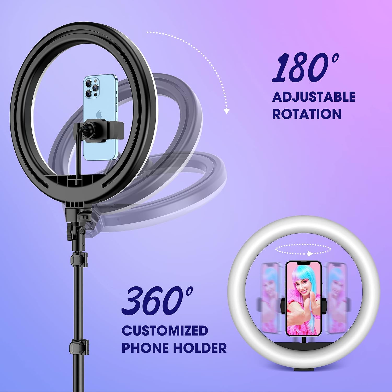 TODI 12" RGB Ring Light with 63" Tripod Stand, 3 CCT Mode & 39 Color Mode Selfie Ring Light with Stand, [2-in-1] LED Ring Light & Selfie Stick with Wireless Remote, for Makeup/Live Stream/Photography