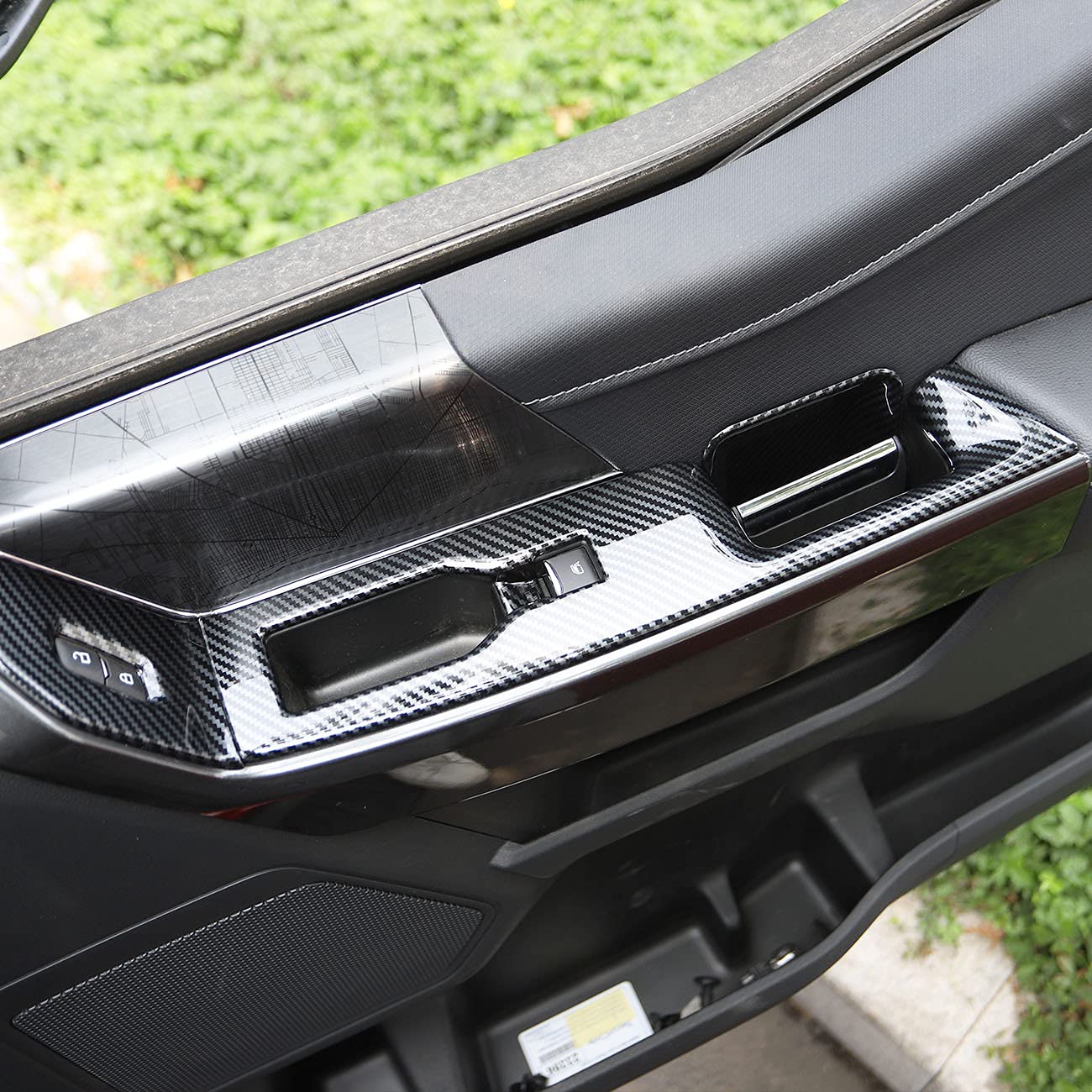 Korlot Carbon Fiber Interior Front Door Window Switch Panel Cover Trim for Ford F150 2021+ Decoration Accessories