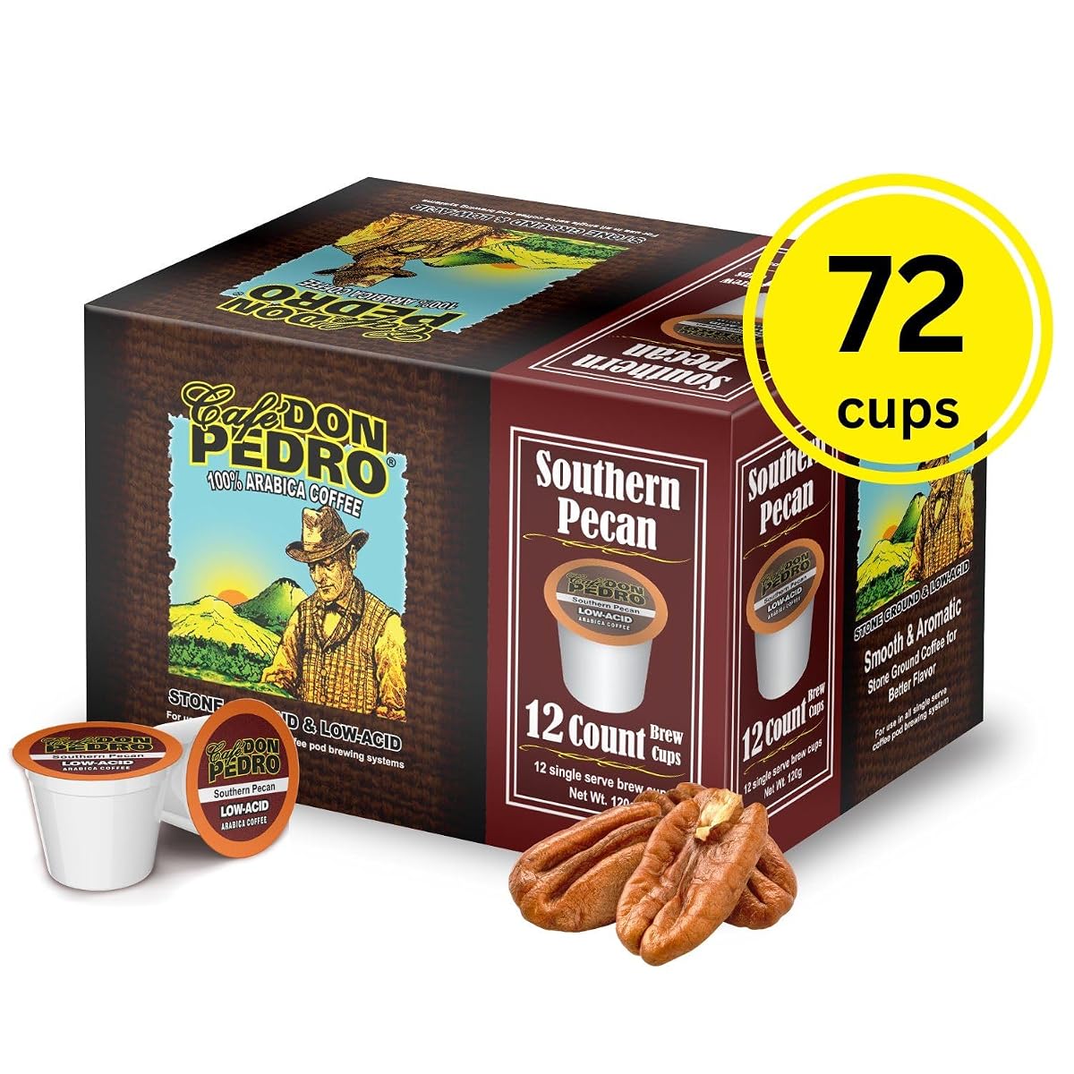 Cafe Don Pedro Low Acid Coffee Pods, 100% Arabica, 72 Count