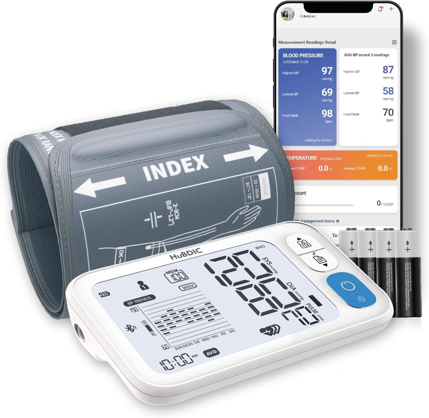 HuBDIC HubiCare Bluetooth Blood Pressure Monitor, FSA, Adjustable XL Large Cuff, Potable Digital BP Measuring Machine for Home Use, Connection with APP for iOS & Android