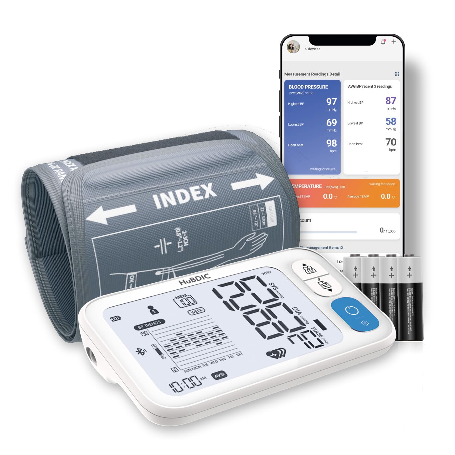HuBDIC HubiCare Bluetooth Blood Pressure Monitor, FSA, Adjustable XL Large Cuff, Potable Digital BP Measuring Machine for Home Use, Connection with APP for iOS & Android