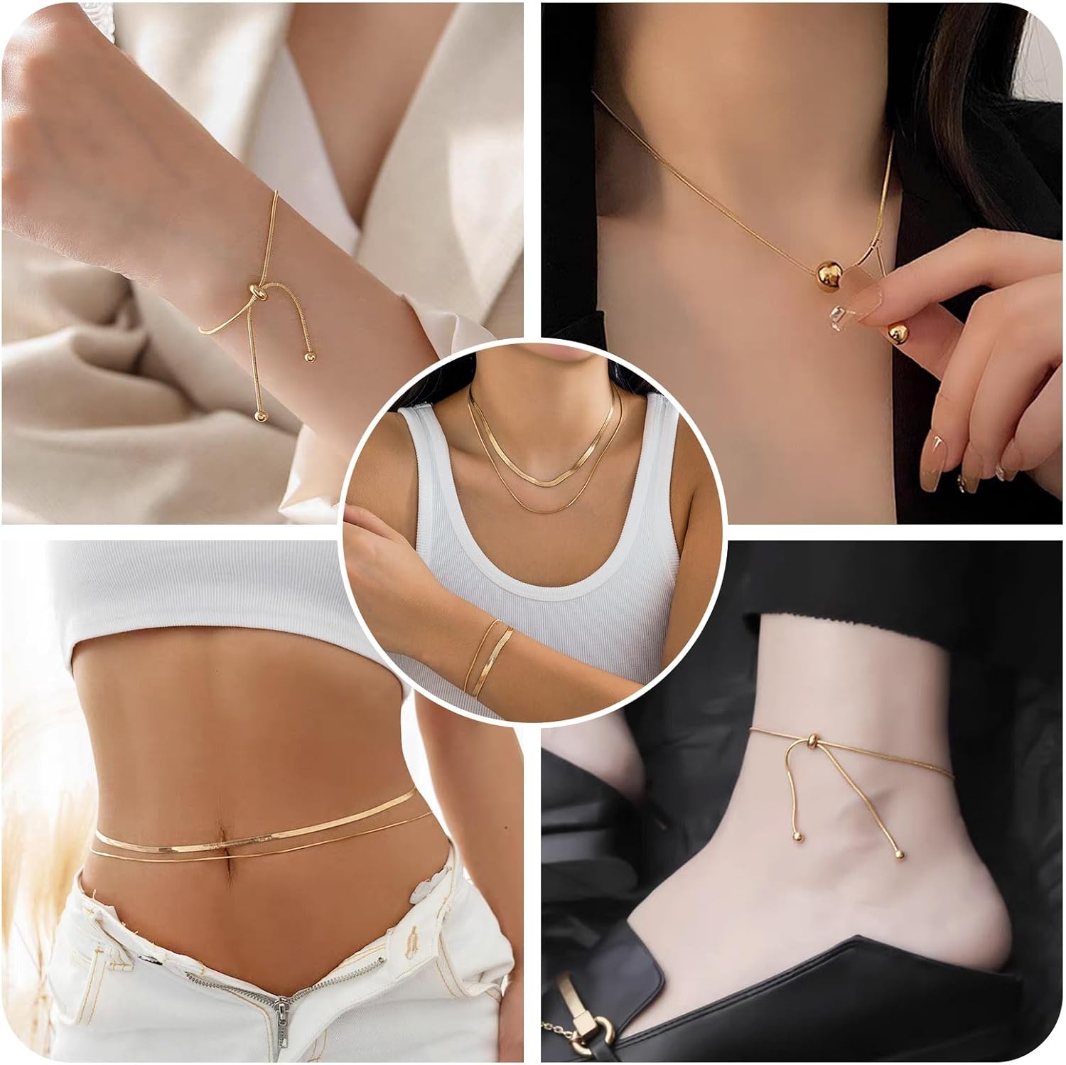 KISSITTY 16.4 Feet Soldered Snake Chain Necklace Jewelry Making Round Snake Links Chains Roll 304 Stainless Steel with Open Jump Rings Lobster Claw Clasps Cord Ends Caps for DIY Bracelet Anklet Crafts