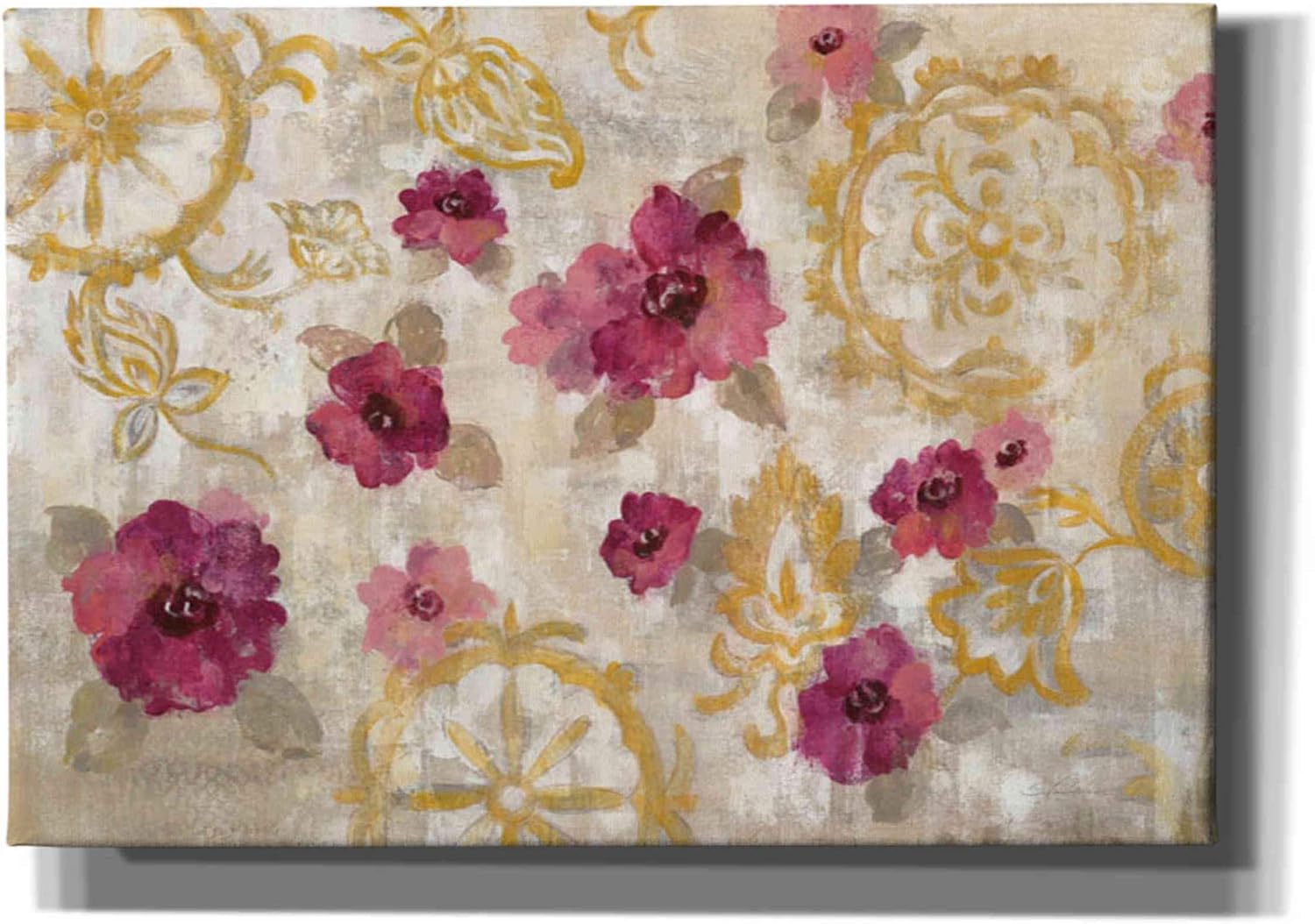 Epic Graffiti 'Elegant Fresco Floral' by Silvia Vassileva, Canvas Wall Art, 18"x12"