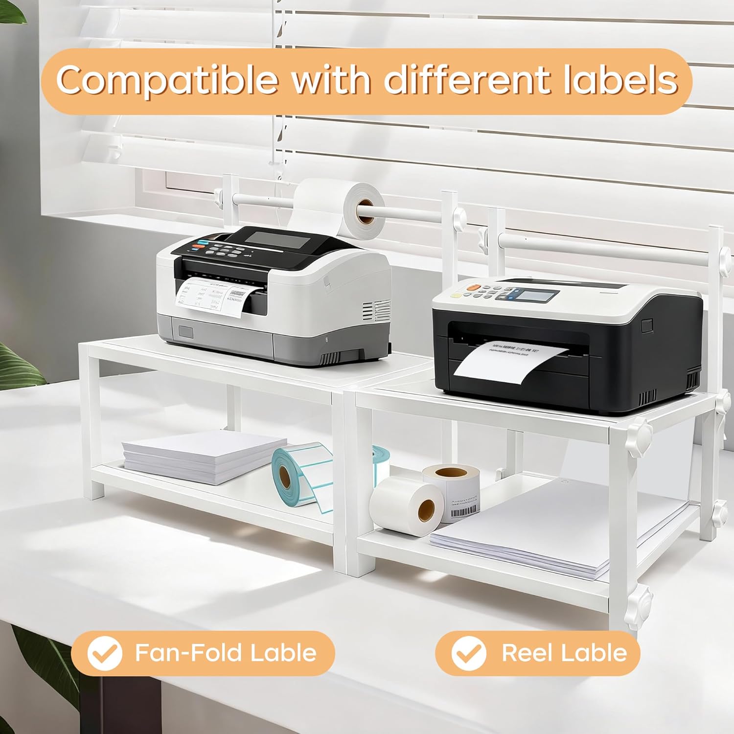 Label Holder Wooden for Rolls & Fan-Fold, Rear Thermal Printer Stand, Shipping Label Organizer for Desktop, Home Office Small Business Use - Image 5