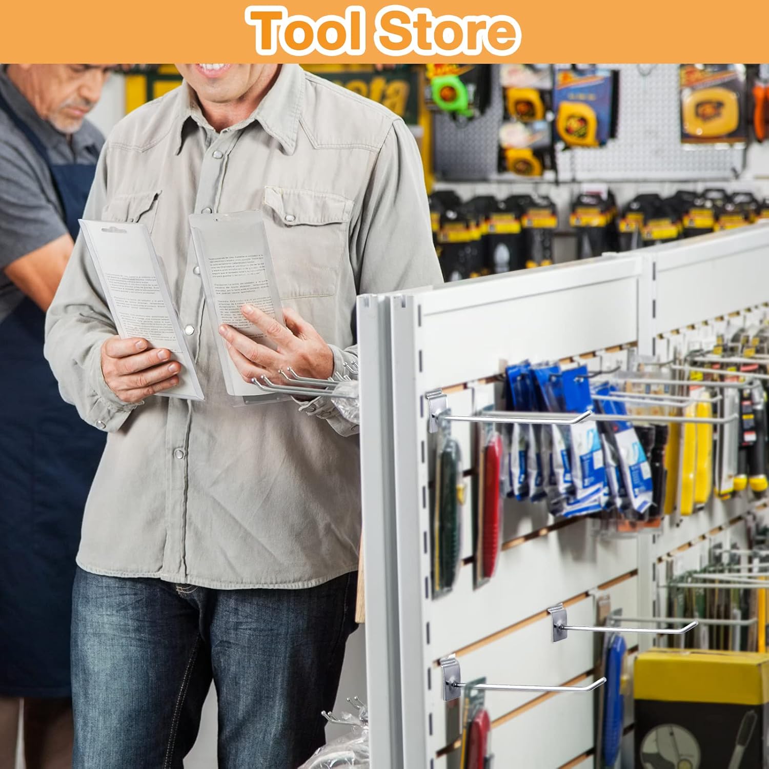 Moxweyeni 100 Pcs Heavy Duty Slatwall Panel Hooks Hanging Metal Slat Wall Hanging Hooks Silver Slat Wall Hanger Commercial Grade Slatwall Pegs Accessories for Shop Retail Display(6 Inch)