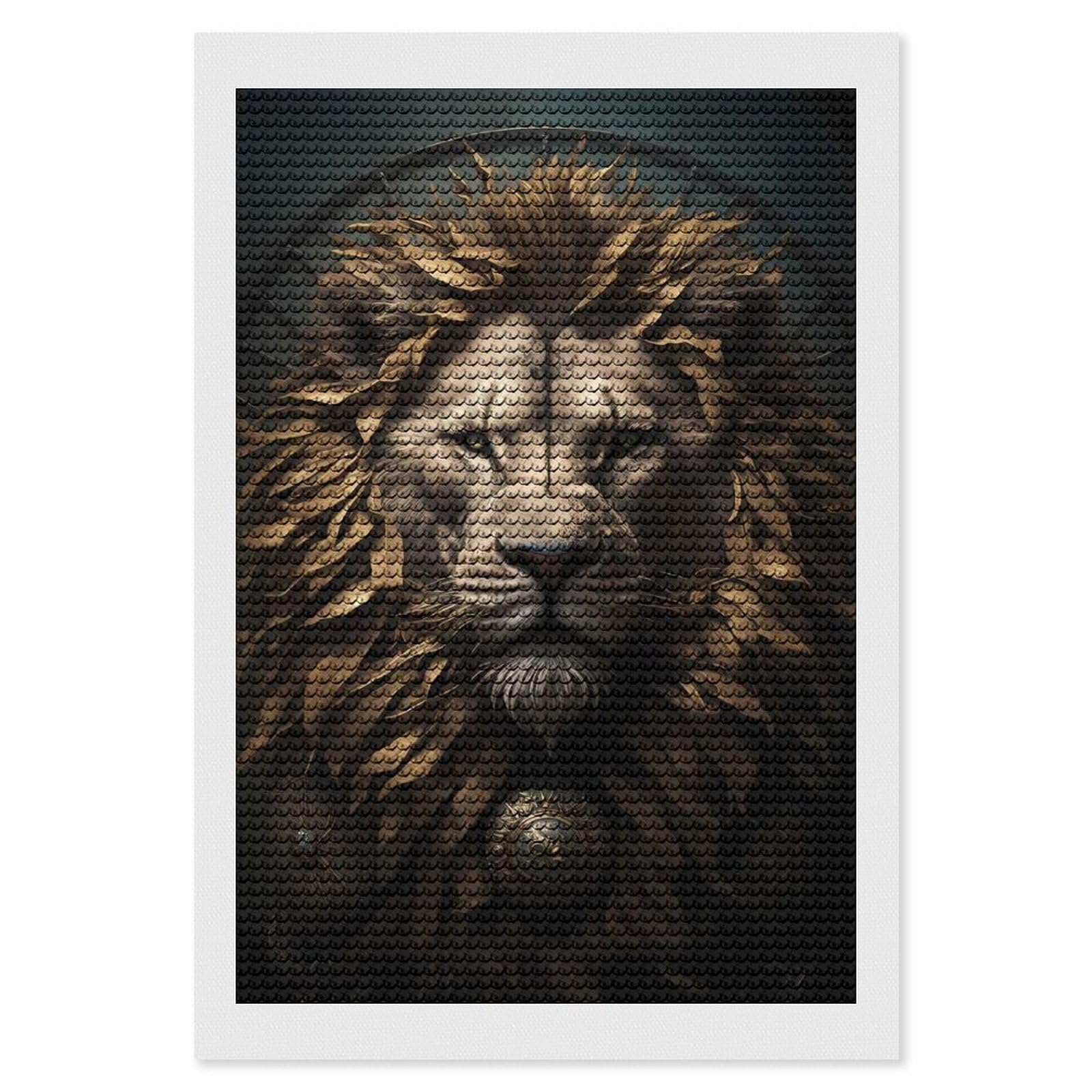 Junmoney Lion Fairy Tale Diamond Art Canvas 8"x12", for Adults, Good for Quiet Evenings, Bedroom Decor, Festive Craft Gift, Easy to Enjoy