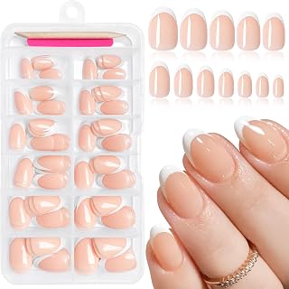 AddFavor French Tip Press on Nails Short Oval Fake Nails, 120pcs White French Tips Nails Press on Almond Nude False Acrylic Nails for Women and Girls