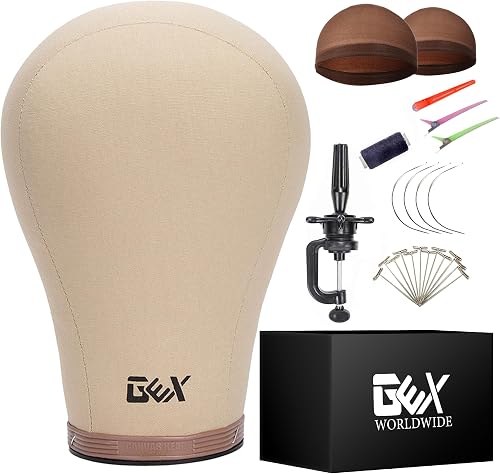 GEX 20"-24" Cork Canvas Block Mannequin Head Wig Display Styling Head With Mount Hole (Light Brown, 21.5")