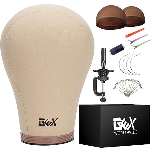 GEXWORLDWIDE GEX 20"-24" Cork Canvas Block Head Mannequin Head Wig Display Styling Head With Mount Hole (Light Brown, 22")