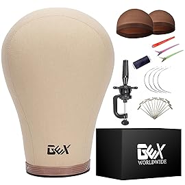 GEX 20-24 Cork Canvas Block Head Mannequin Head Wig Display Styling Head With Mount Hole (Light Brown, 24)