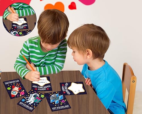 Miniatura 5 de D4DREAM Tarjetas de feliz día de San Valentín surtido para niños, 48 unidades, tarjetas de San Valentín, espacio exterior, tarjetas de intercambio