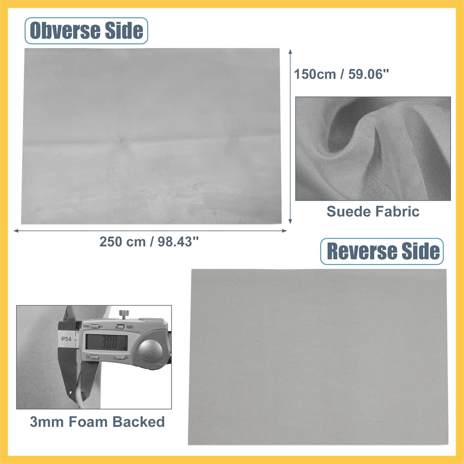 Suede Headliner Fabric 98" Length x 60" Width Foam Backed for Car Truck RV SUV Interior Trim Protect Aging Broken Faded DIY Repair Replacement Gray Auto Replacement Parts