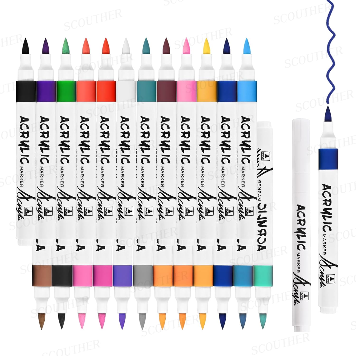 48 Color Acrylic Paint Markers - Premium Brush Tip Paint Acrylic Pens for Artists & DIY Crafters - Vibrant, Long-Lasting Markers for Rock, Ceramic, Wood, Canvas, Glass, Plastic (24)