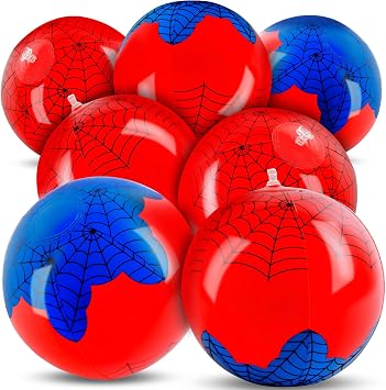 8PCS Spider Web Beach Ball 8 Inch for Kids Summer Pool Party Supplies | Spider Birthday Decorations | Bulk Spider-Themed Party Favors,Beach Games,Outdoor Activities Gift Ideas Red+Blue 8inch