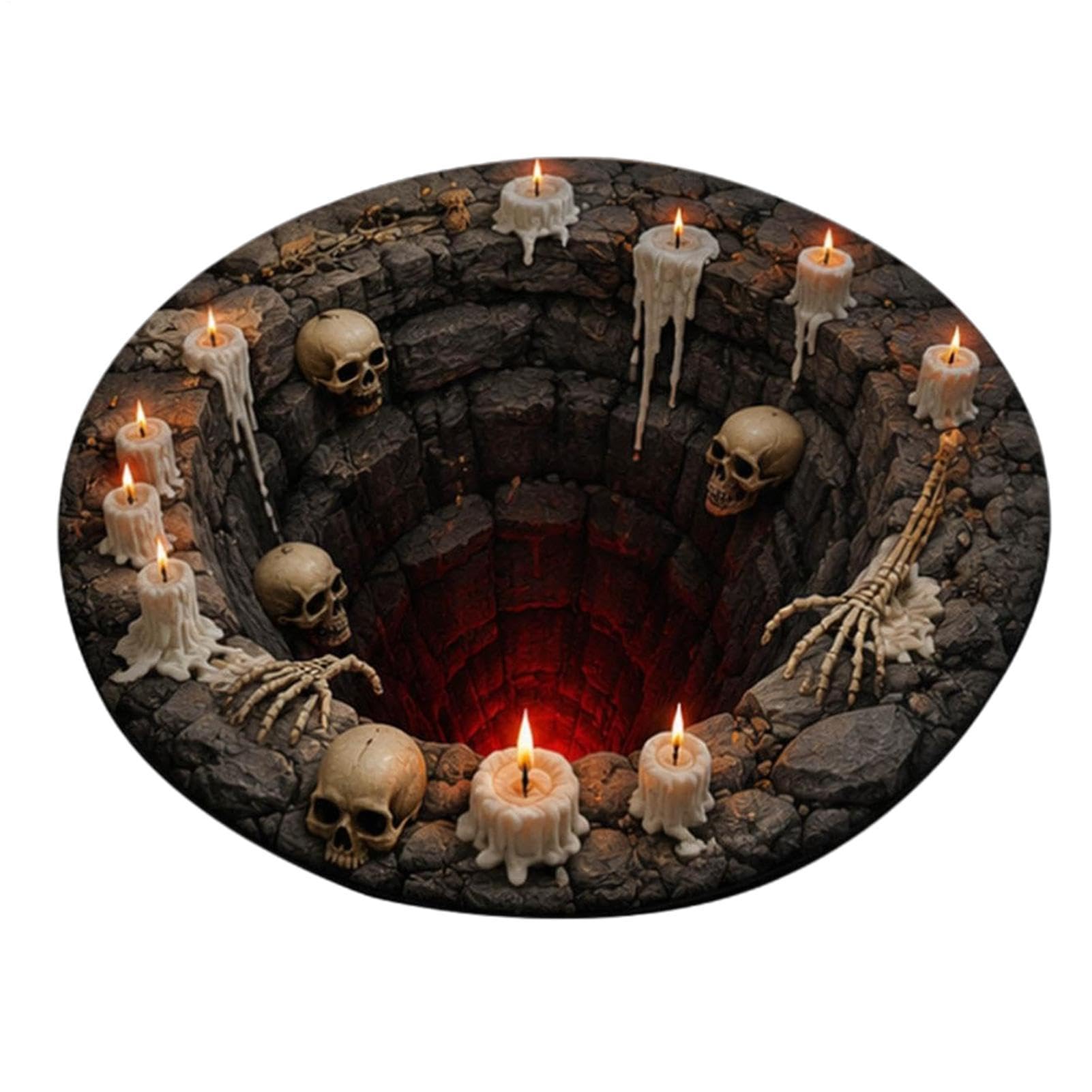 driattie 3D Illusion Halloween Skeleton Rug – Non-Slip Funny Round Door Mat
