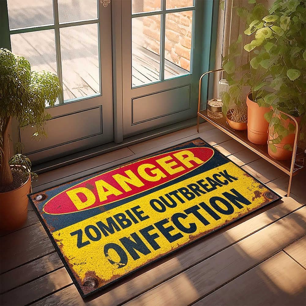 Farmhouse Bath Mat Class 9 Zombie Infestation Zone Warning Doormat Spring Outdoor Mat Outdoor Runner Rug(65X90CM)