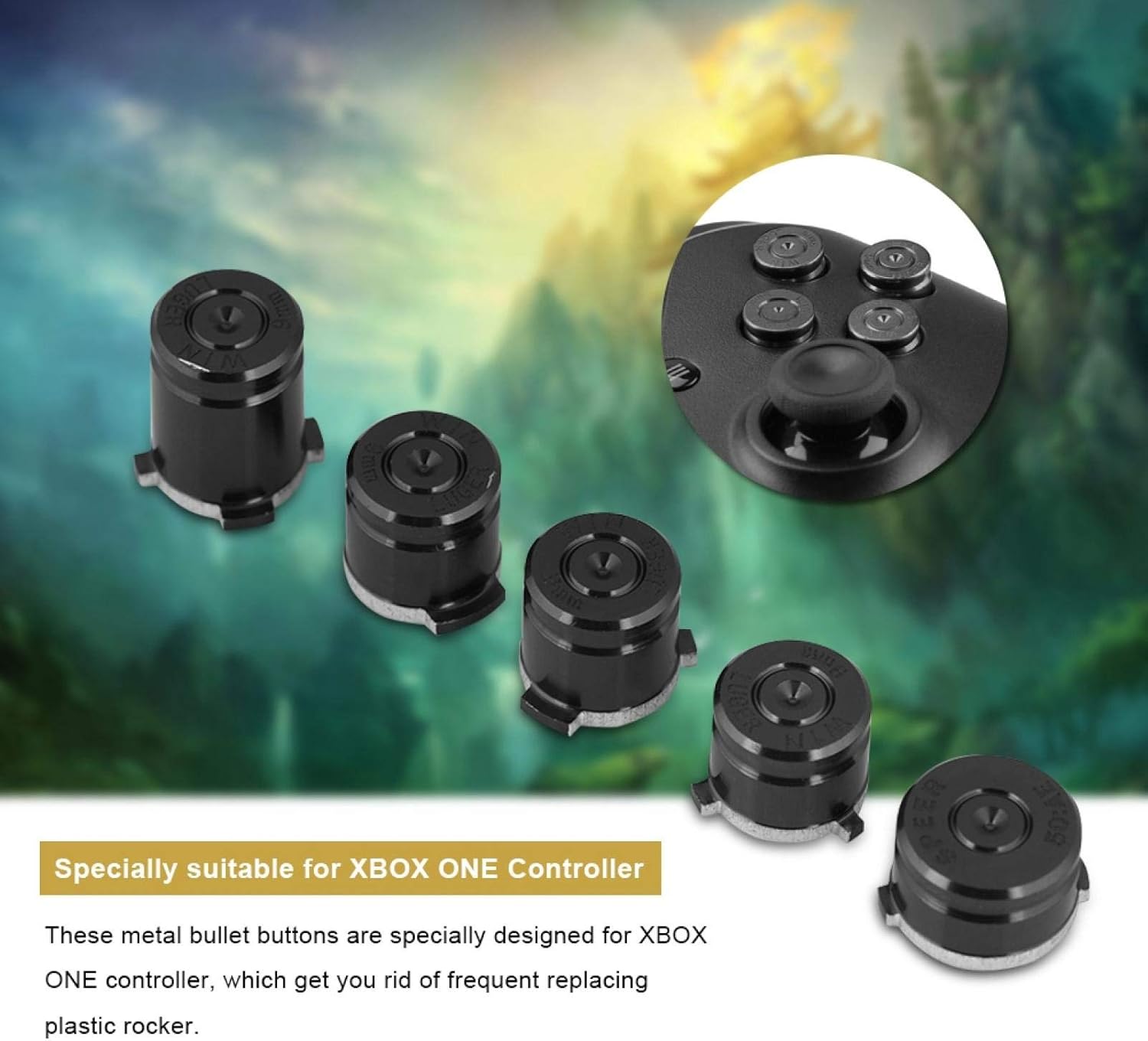 Action Buttons, A B X Y Aluminium 9 mm, Plug and Play, Bullet Buttons for Xbox One Controller (Black)