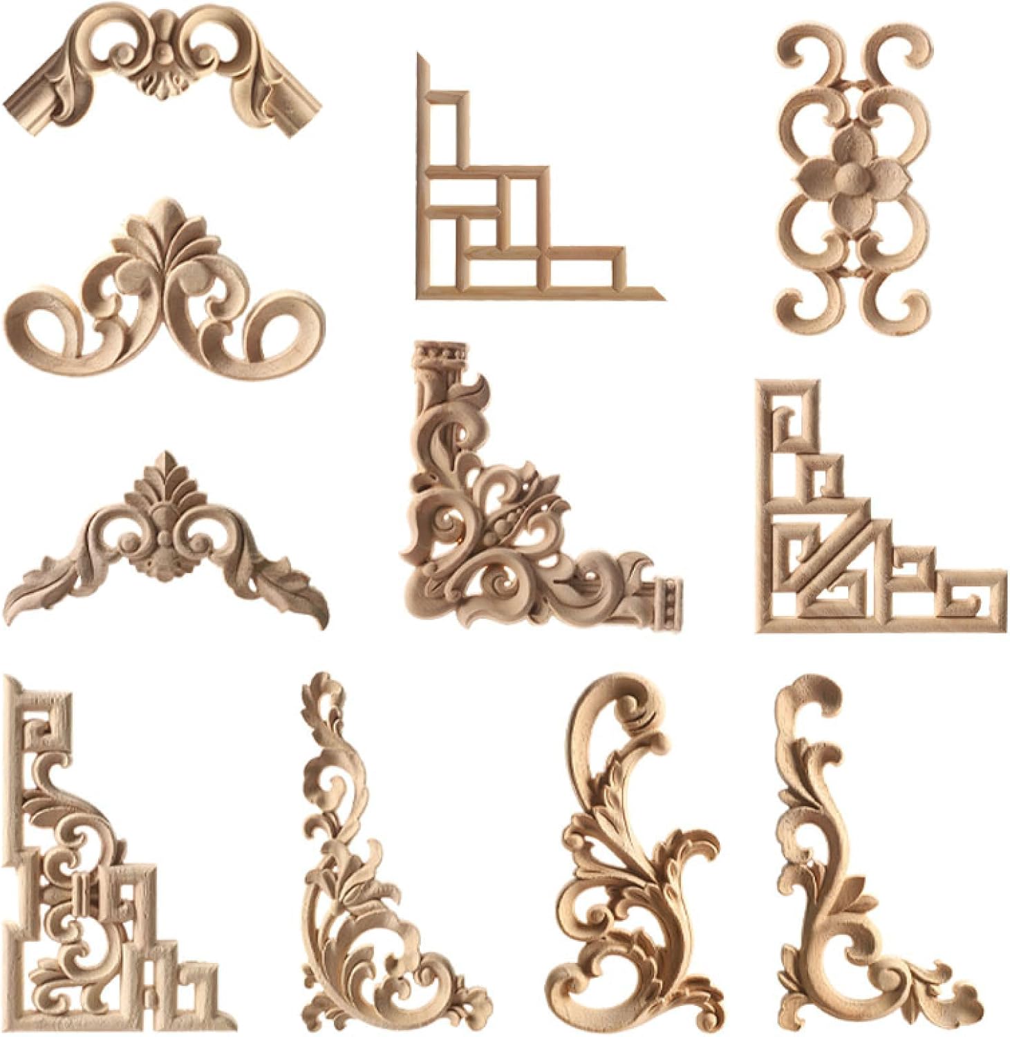 Built in Cabinetry Large Chinese Carving Solid Wood Appliques Furniture Cabinet Unpainted Wooden Mouldings Decal Vintage Home Decorative 50 * 50Cm