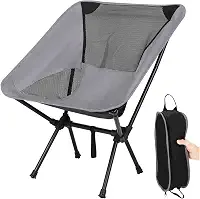 Cadeira Camping, GODREAM Cadeira Dobravel para Acampamento, com Bolsa de Transporte, Estrutura de Aço Carbono e Tecido Poliéster Resistente Premium, Suportar Até 150 kg, Portatil para Pesca (Cinza)