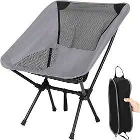 Cadeira Camping, GODREAM Cadeira Dobravel para Acampamento, com Bolsa de Transporte, Estrutura de Aço Carbono e Tecido Poliéster Resistente Premium, Suportar Até 150 kg, Portatil para Pesca (Cinza)