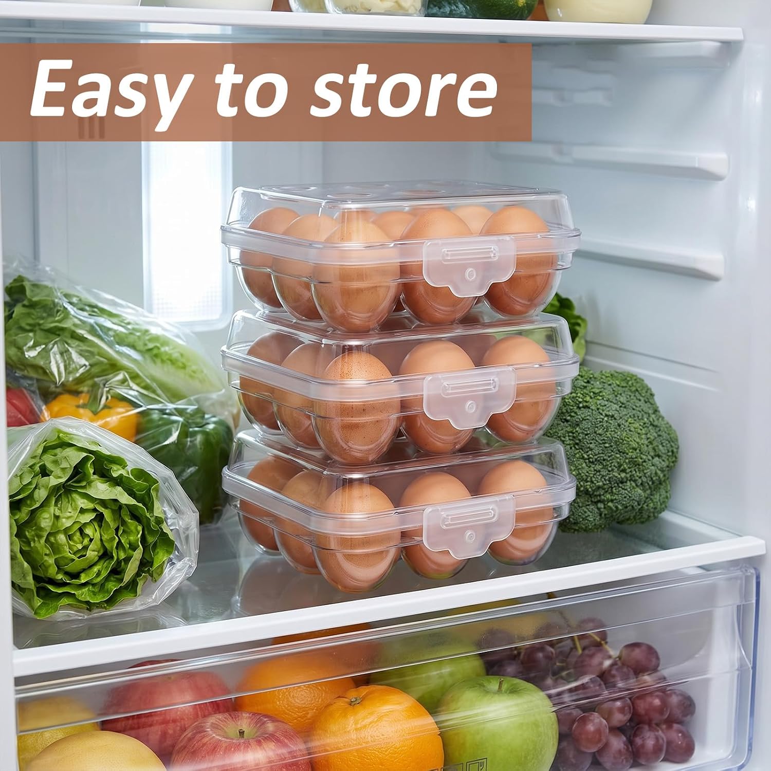 Egg Holder for Fridge, 6 Grid Egg Storage Box, Camping Egg Carrier Container | Portable Egg Tray with Lid, Stackable Egg Storage with Safety Buckle for Camping Picnic Travel Outdoor Refrigerator Kitchen
