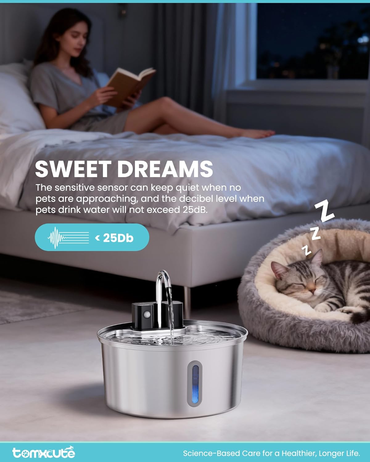 Wireless Cat Water Fountain - 108oz/3.2L Automatic Cat Water Fountain Cordless, Stainless Steel Battery Operated Pet Fountain Rechargeable Water Dispenser for Cats, Puppys, Multiple Pets
