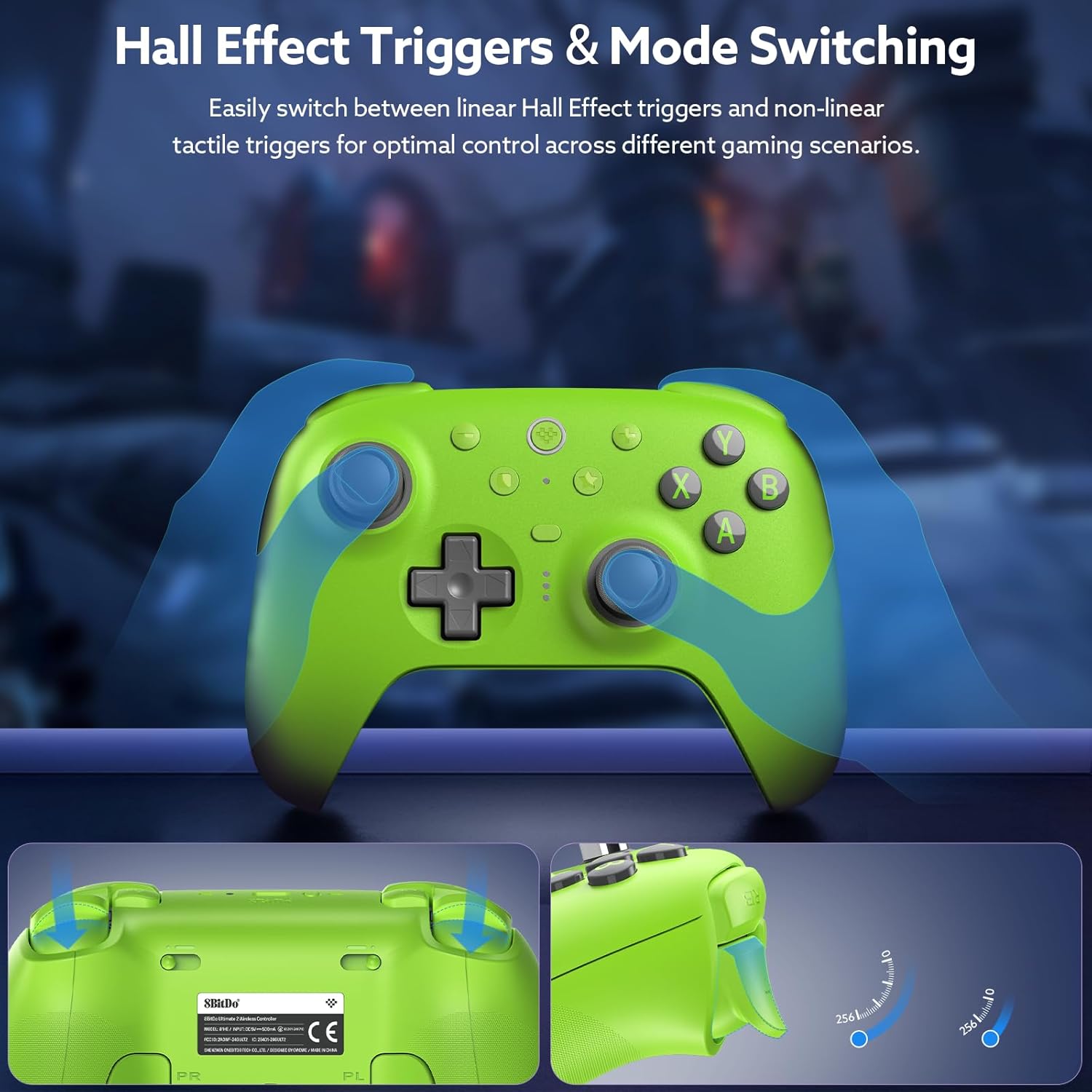 8BitDo Ultimate 2 Wireless Controller with TMR Joysticks for Windows & Android, Gaming Controller with Switchable Hall Effect/Tactile Triggers, RGB Fire Ring,8Speed Wireless Tech, Charging Dock, Green