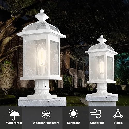 Miniatura 4 de Darkaway Luces de poste grandes de 22 pulgadas para exteriores con postes de lámpara de vidrio sembrado, iluminación exterior para patio, jardín,
