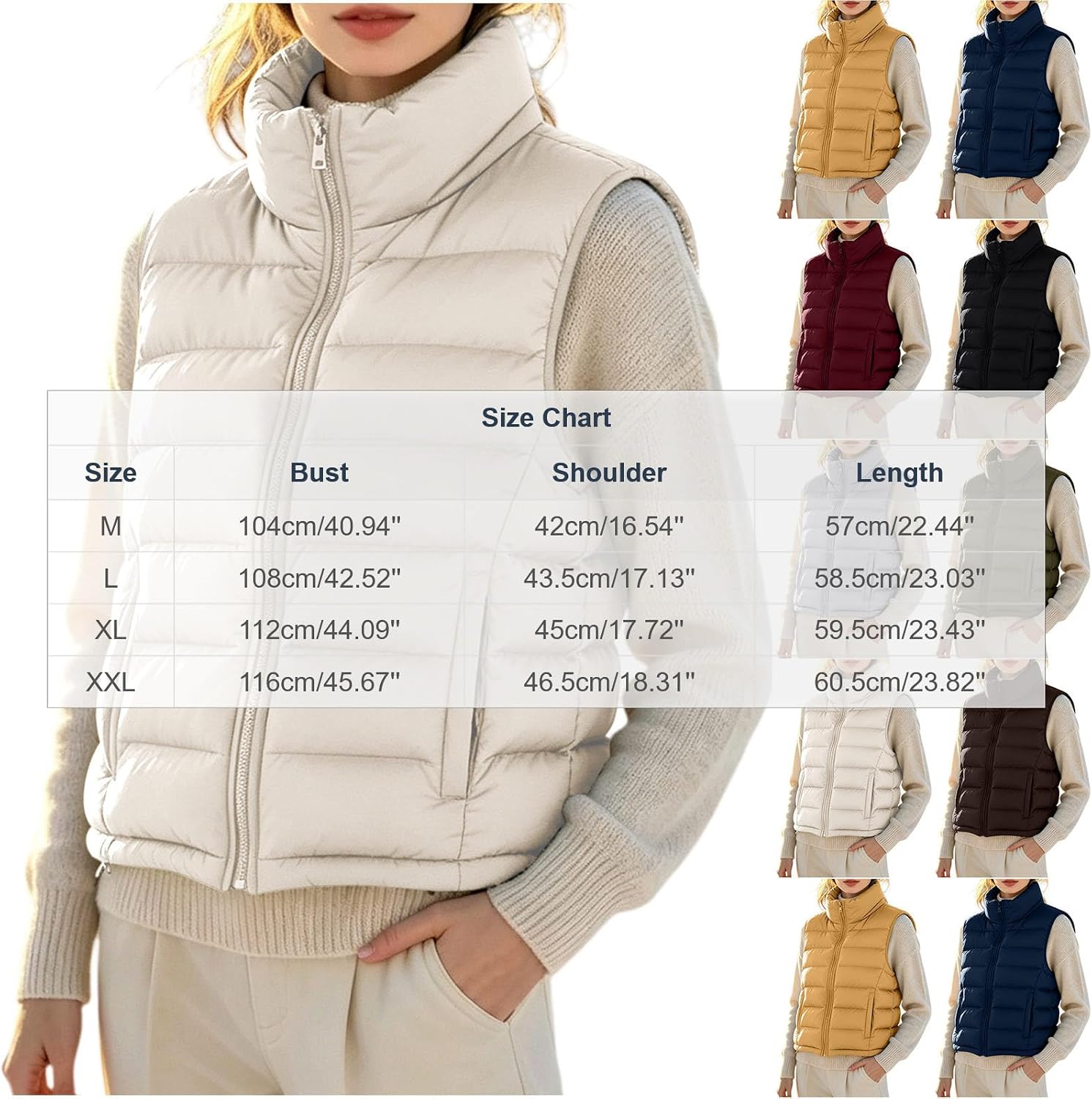 Women's Puffer Vest Stand Collar Zip Warm Sleeveless Winter Coat | Black Womens Vest Fleece Zip Up Women Long Vests In Outerwear Down Puffer Jacket With Hood Fall Sports Must Haves