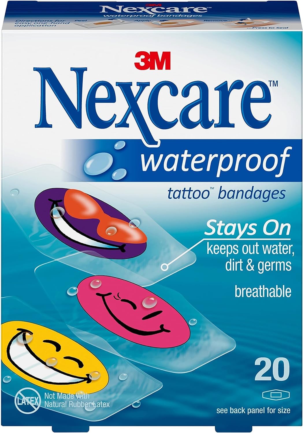 Nexcare Tattoo Waterproof Bandages Faces 20 Each
