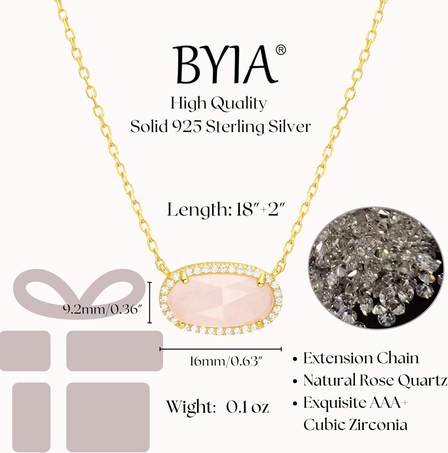 925 Sterling Silver Pink Necklace for Women 14K Gold Necklaces Natural Rose Quartz Gemstone with Sparkling CZ Halo Elegant Minimalist 18+2" Adjustable Jewelry Gift - Image 7