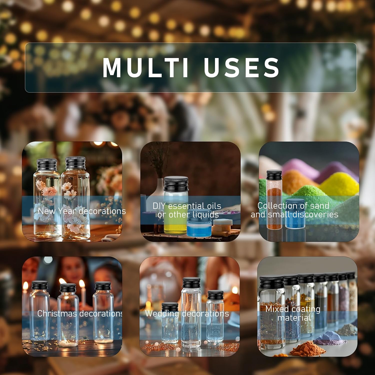 34Pcs 25ml Tiny Jars Glass Vials with Black Aluminum Screw Caps | Small Empty Lab Sample Vials Refillable Bottles for DIY Crafts Essential Oils Storage Wedding Decoration