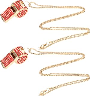 2pcs Bling Whistle, Metal Crystal Rhinestone Whistles Loud Crisp Sound Sports Whistle with Chain Lanyard Gifts for Teacher Referee Official Lifeguard Basketball Training