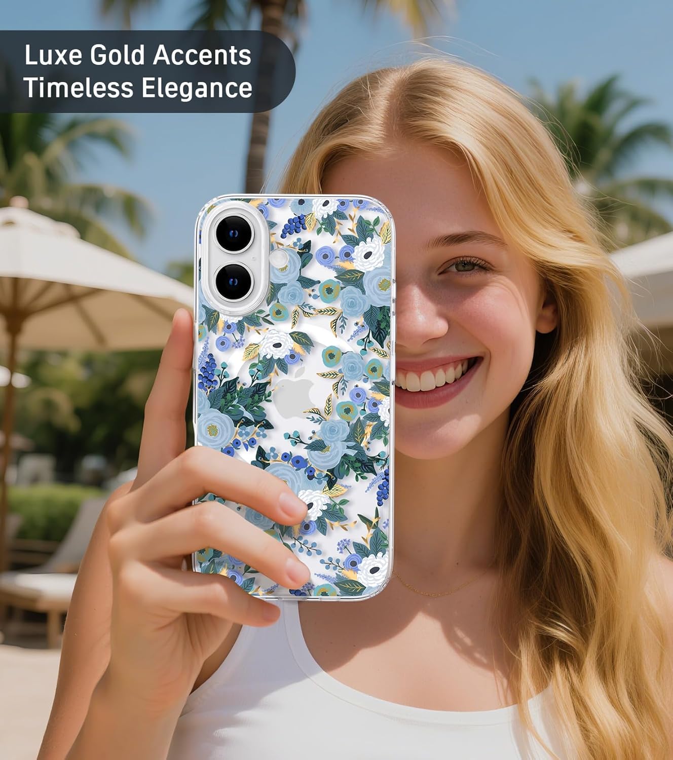 Clear Phone Case for iPhone 17 Compatible with Magsafe, Cute Blue Flowers Design Magnetic Shock Proof Heavy-Duty Protection for Men Boys Women Girls - Image 3