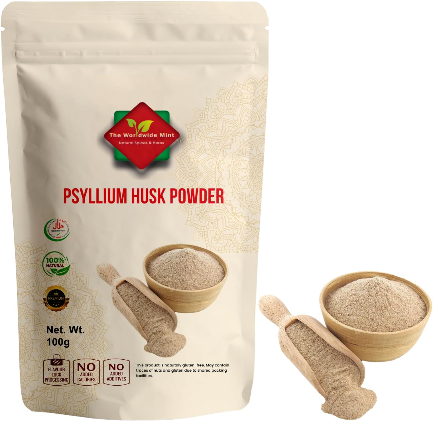 Psyllium Husk (100g/3.52oz) Easy Mixing Fiber Supplement, Finely Ground & Non-GMO Powder for Promoting Regularity