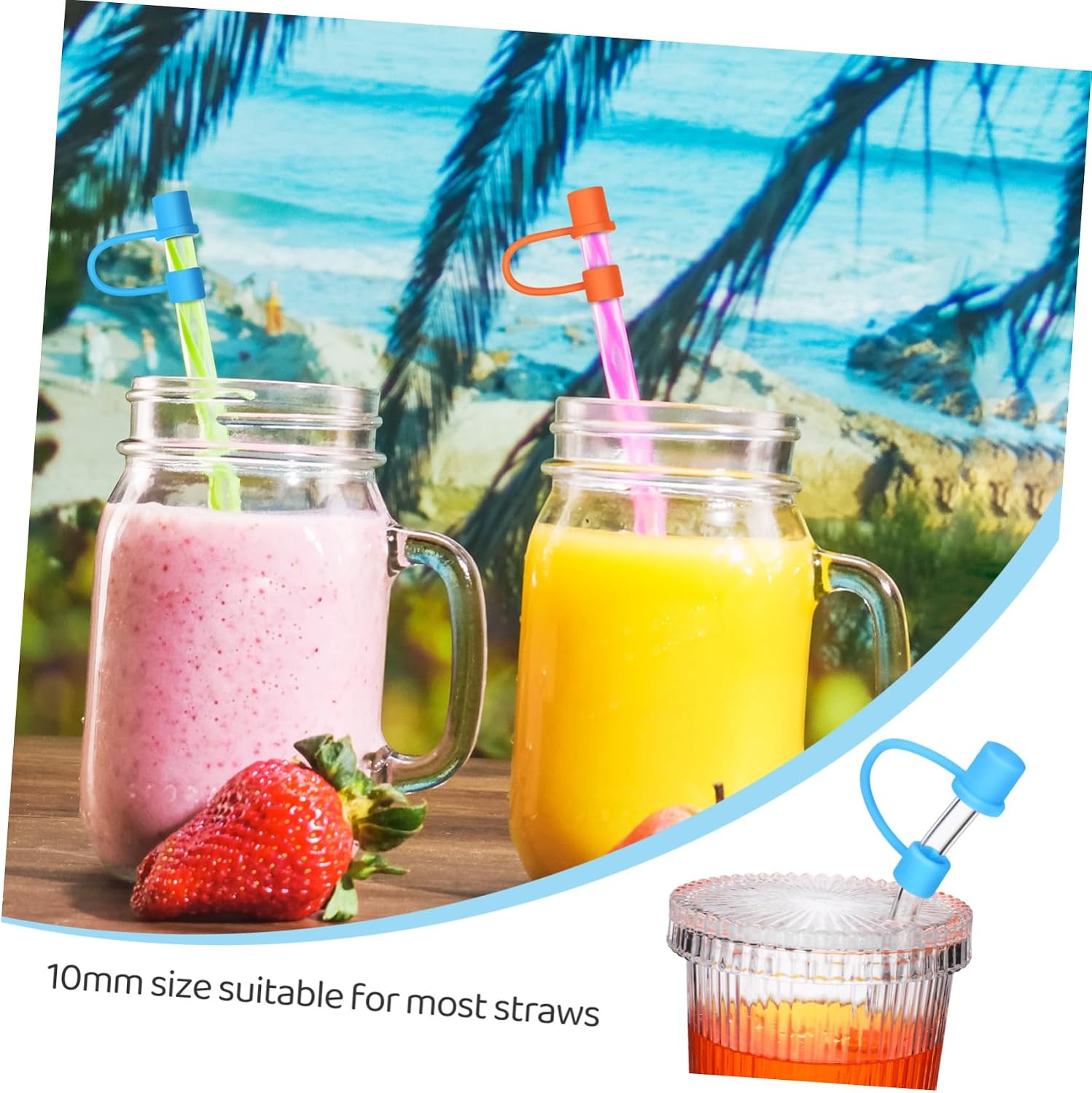 24 Pcs Silicone Straw Covers 10mm Reusable Drinking Straw Caps for Smoothies Juices and Bubble Tea Protector for Boys and Girls and Adults