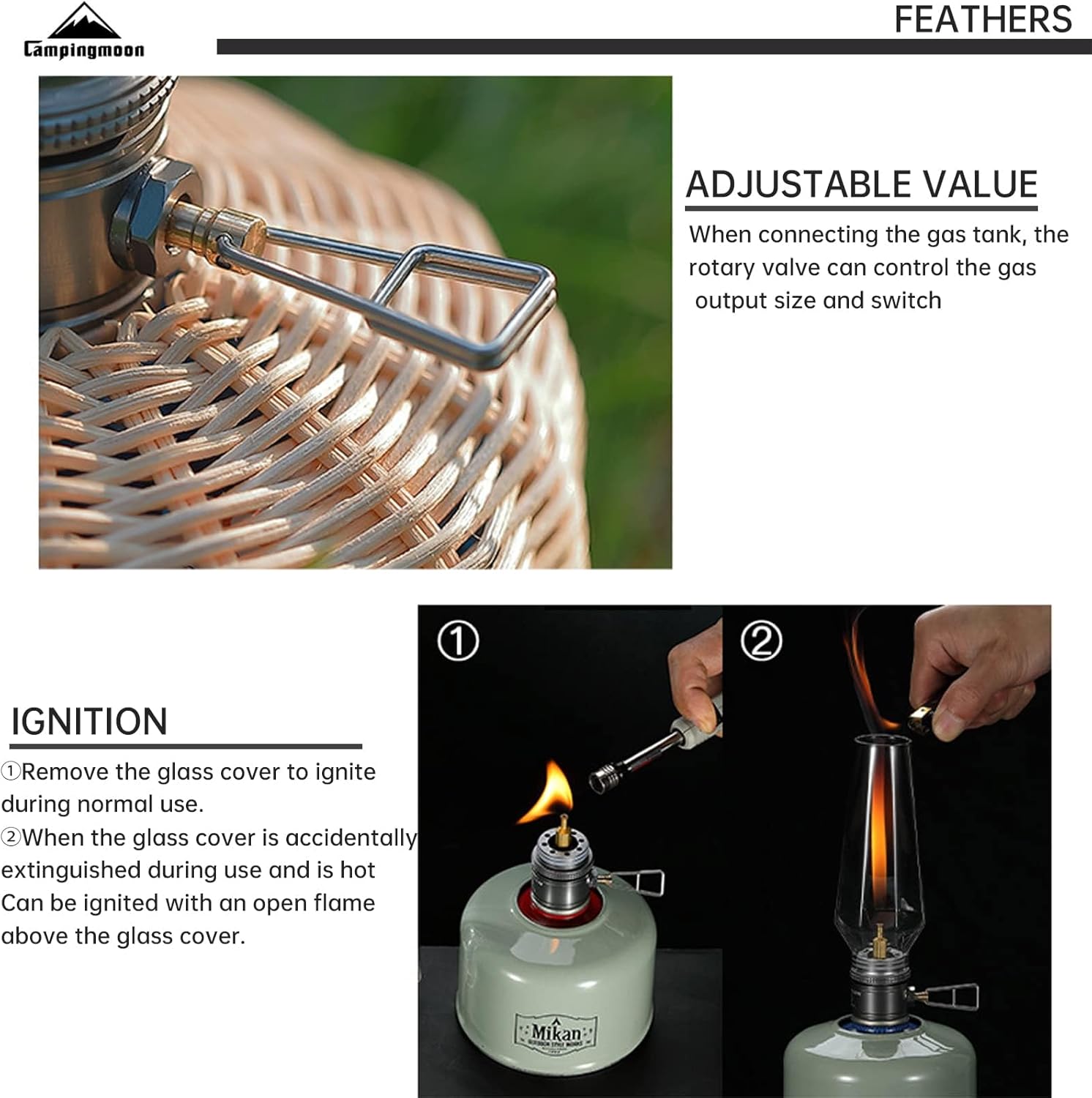 Campingmoon Camping Gas Lantern Propane Lantern Portable Retro Style Lighting Candle Tent Lamp Glass Mantle Lantern for Outdoor Emergency, Silver