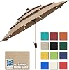 EliteShade Solar Umbrellas Sunbrella 9ft 3 Tiers Market Umbrella with 80 LED Lights Patio Umbrellas Outdoor Table Umbrella with Ventilation (Sunbrella LED Heather Beige)