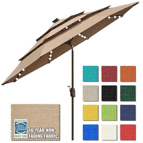 EliteShade USA 10-Year-Non-Fading Solar 9ft 3 Tiers Market Umbrella with