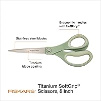 Vista 2 de Fiskars 8” Comfort Grip Titanium Multipurpose Scissors with Ergonomic Handles for Everyday Cutting Tasks, Sharp Scissors for Home, Office, Crafts