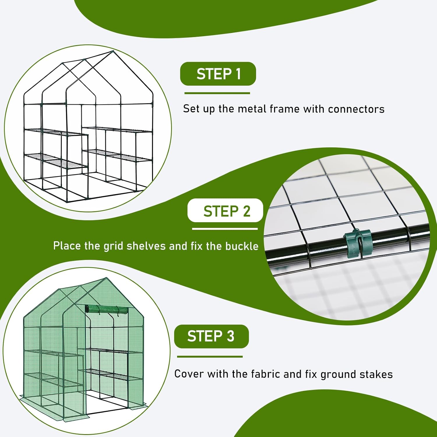 Outvita Walk-in Greenhouse, Outdoor Durable PE Plant Green House for Frost Protection with 3 Tiers 8 Shelves, Shelf Clips, Roll-up Zipper Door, 56"x56"x77" Green
