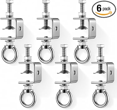 6 Pcs C-Clamps 1" 25mm I-Beam Design Clamps | Stainless Steel Beam Clamp with M8 Stainless Steel Screw Ring Universal Desk Clamp for Metal Mounting Building Household