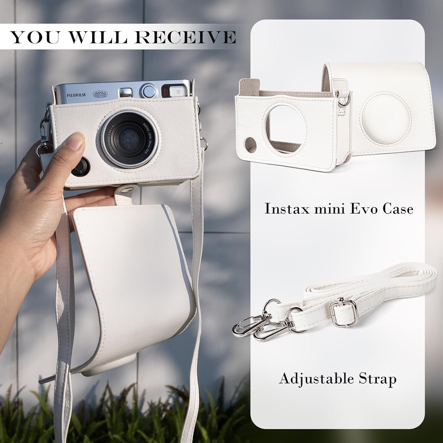 Rieibi Mini EVO Case - Vintage PU Leather Protective Case for Fuji Instax Mini EVO Instant Camera - Removable Cover with Adjustable Shoulder Strap Battery Charging Port image 4